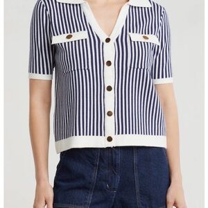 INDUSTRY Striped Navy and White V-Neck Button Knit button down size S
